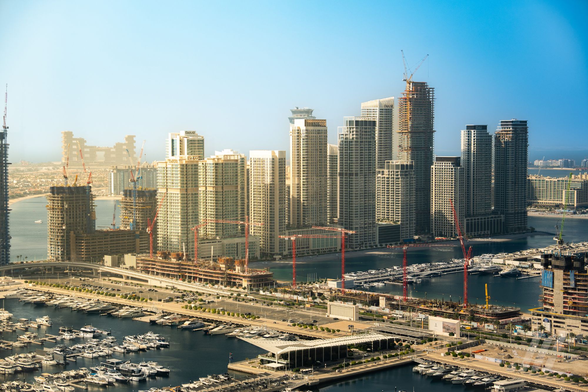 Dubai skyline and industrial warehouses